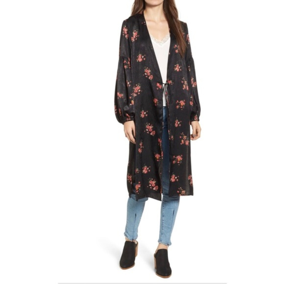Lush Tie Front Floral Print Duster - Picture 1 of 6